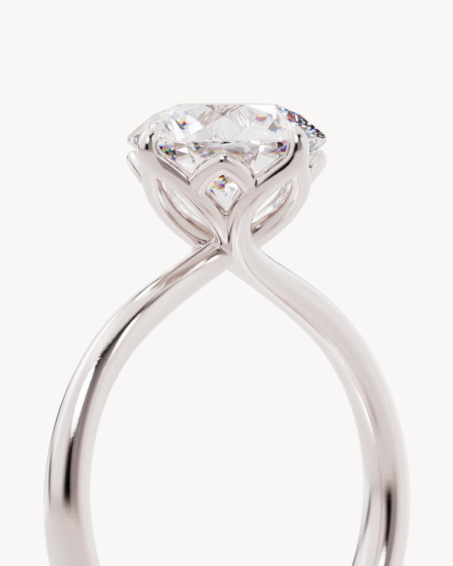 18k Solid White Gold Lotus Solitaire Engagement Ring - Round 2.5ct