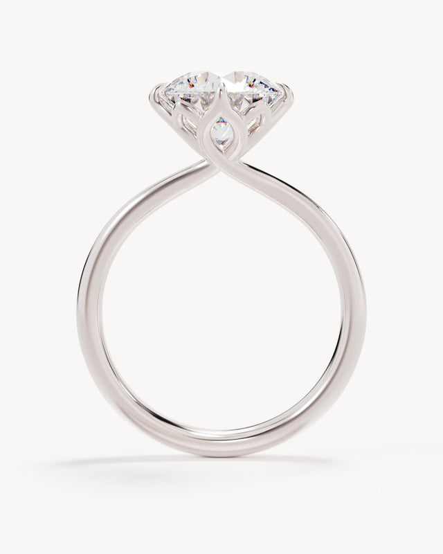 18k Solid White Gold Lotus Solitaire Engagement Ring - Round 2.5ct