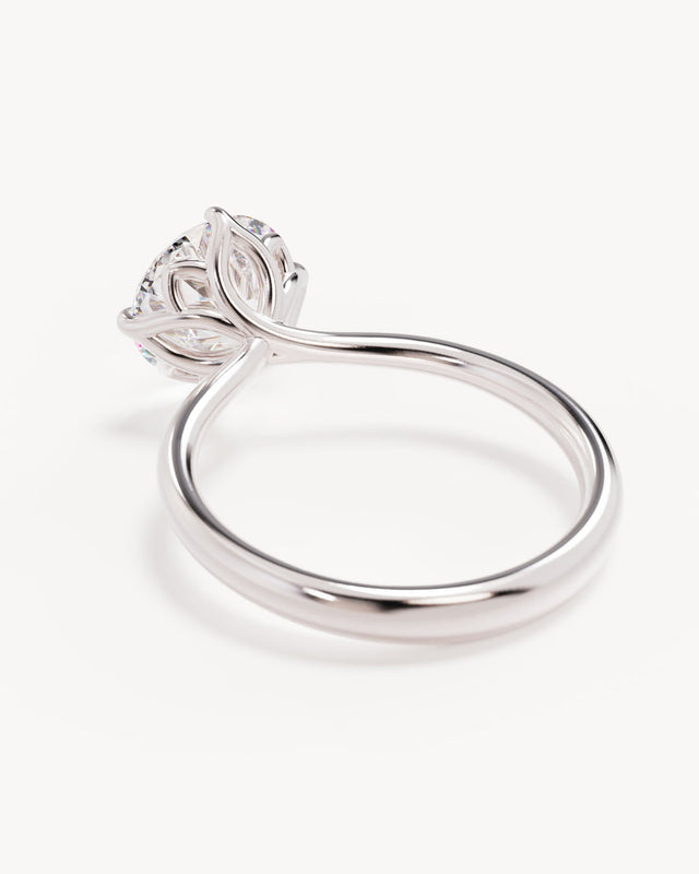 18k Solid White Gold Lotus Solitaire Engagement Ring - Round 2.5ct
