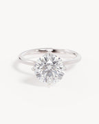 18k Solid White Gold Lotus Solitaire Engagement Ring - Round 3ct