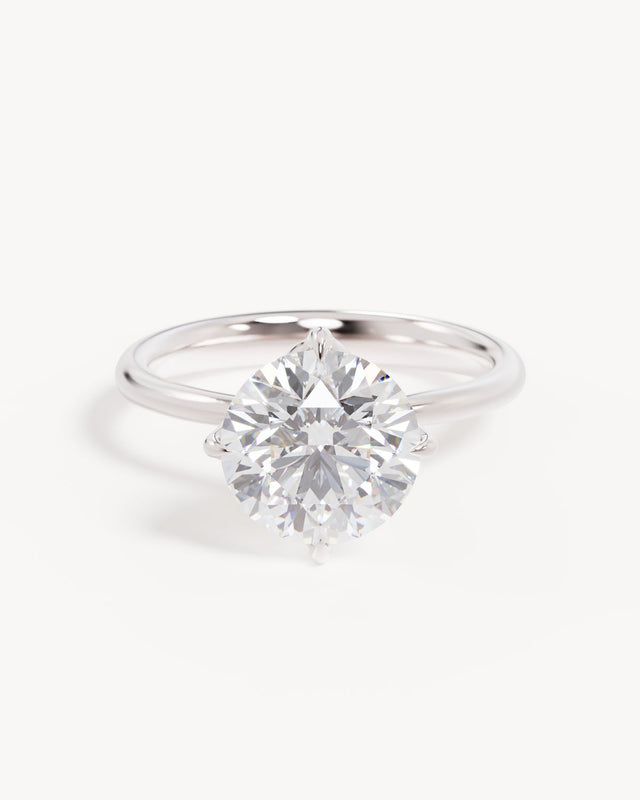 18k Solid White Gold Lotus Solitaire Engagement Ring - Round 3ct