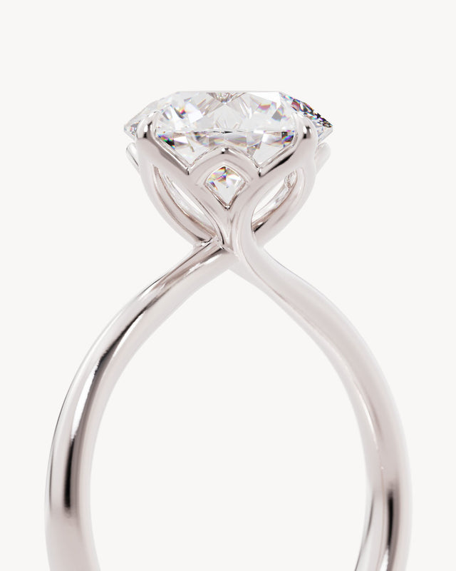 18k Solid White Gold Lotus Solitaire Engagement Ring - Round 3ct