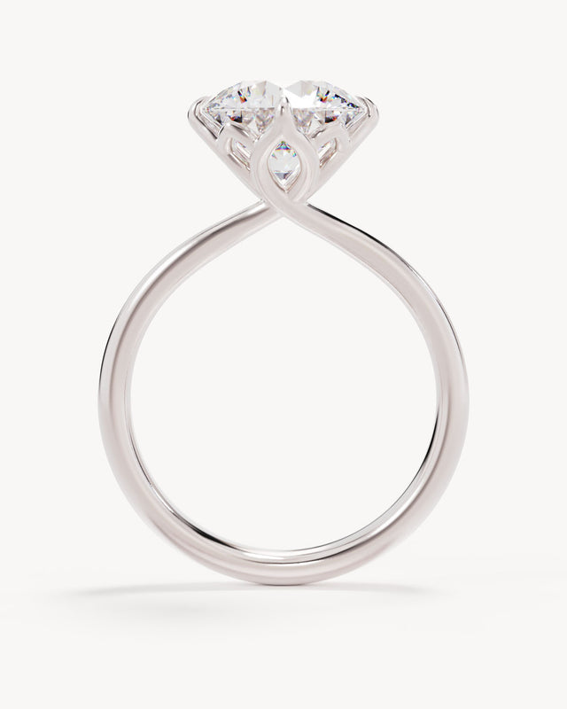 18k Solid White Gold Lotus Solitaire Engagement Ring - Round 3ct