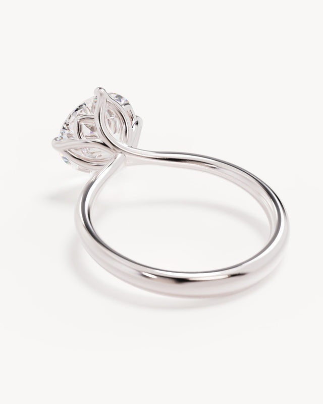 18k Solid White Gold Lotus Solitaire Engagement Ring - Round 3ct