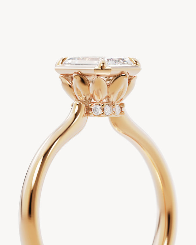 18k Solid Gold Hidden Lotus Engagement Ring - Emerald