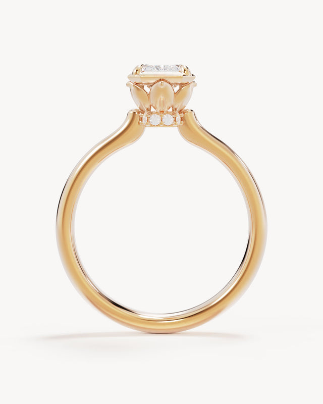 18k Solid Gold Hidden Lotus Engagement Ring - Emerald