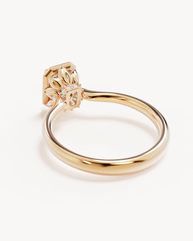 18k Solid Gold Hidden Lotus Engagement Ring - Emerald
