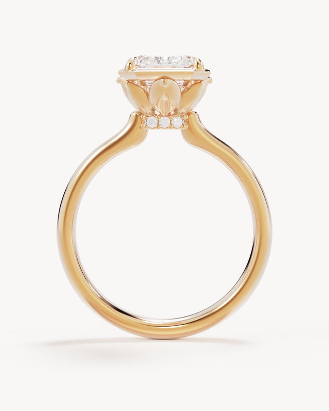 18k Solid Gold Hidden Lotus Engagement Ring - Emerald 2ct