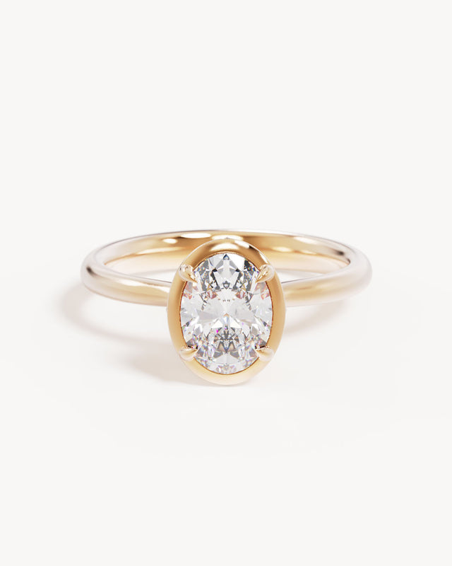 18k Solid Gold Hidden Lotus Engagement Ring - Oval