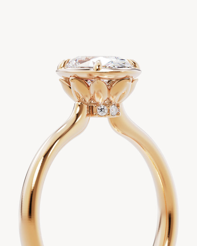 18k Solid Gold Hidden Lotus Engagement Ring - Oval