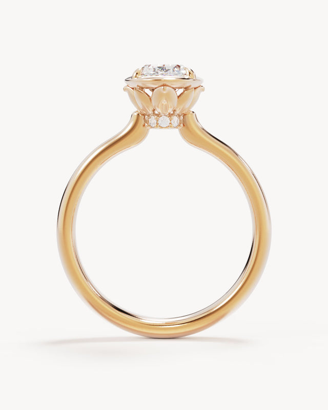 18k Solid Gold Hidden Lotus Engagement Ring - Oval