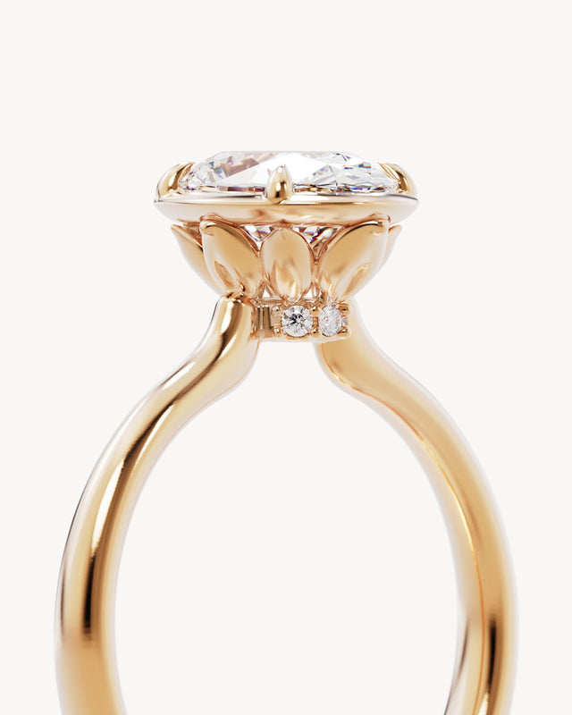 18k Solid Gold Hidden Lotus Engagement Ring - Oval 1.5ct