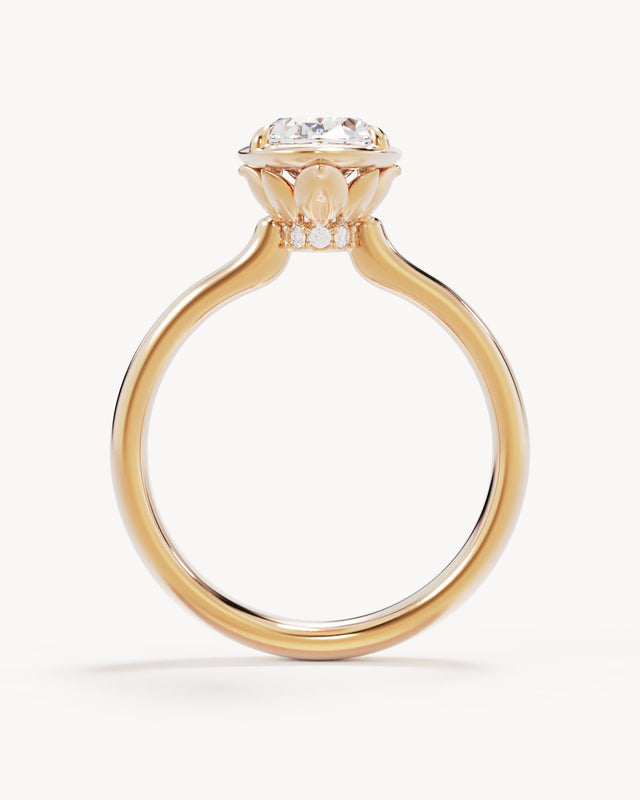 18k Solid Gold Hidden Lotus Engagement Ring - Oval 1.5ct