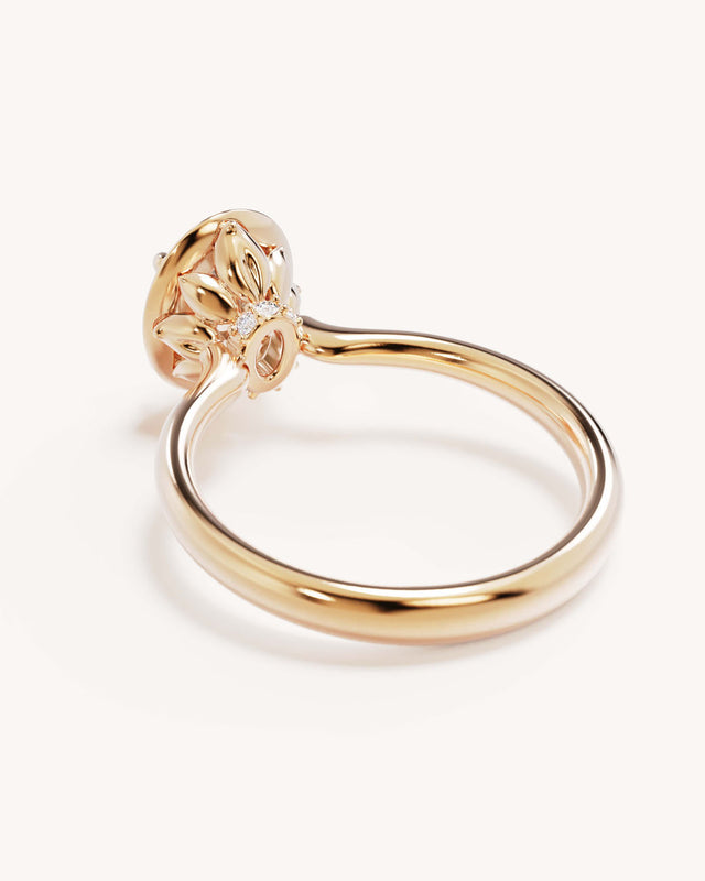 18k Solid Gold Hidden Lotus Engagement Ring - Oval 1.5ct