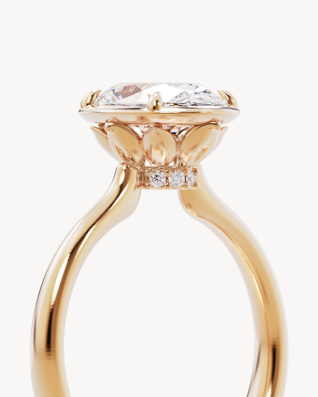 18k Solid Gold Hidden Lotus Engagement Ring - Oval 2ct