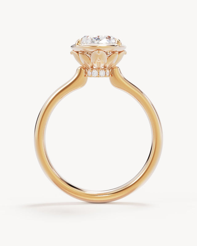 18k Solid Gold Hidden Lotus Engagement Ring - Oval 2ct