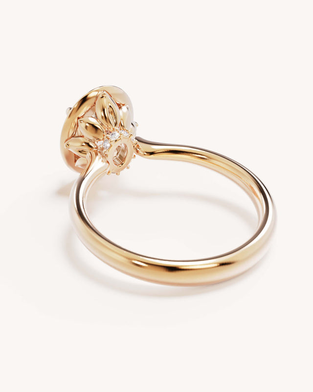 18k Solid Gold Hidden Lotus Engagement Ring - Oval 2ct