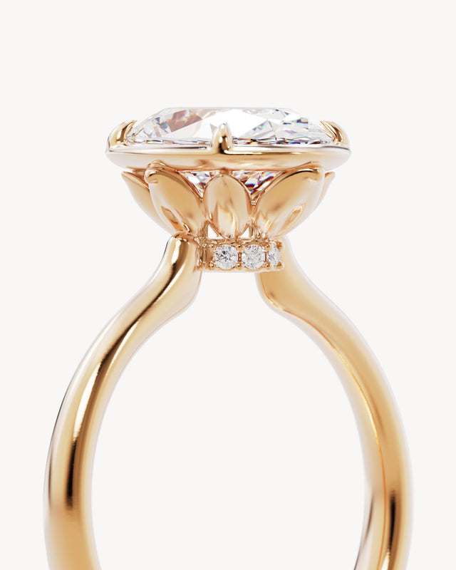 18k Solid Gold Hidden Lotus Engagement Ring - Oval 2.5ct