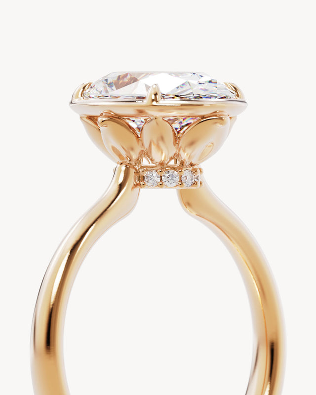 18k Solid Gold Hidden Lotus Engagement Ring - Oval 3ct