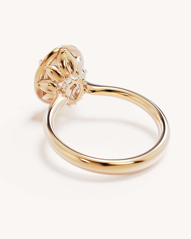 18k Solid Gold Hidden Lotus Engagement Ring - Oval 3ct