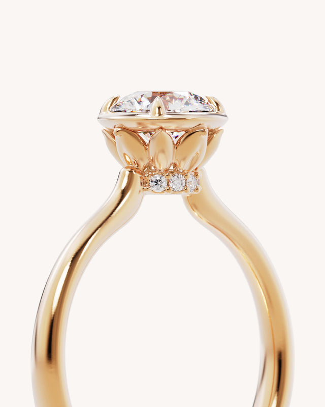 18k Solid Gold Hidden Lotus  Engagement Ring - Round