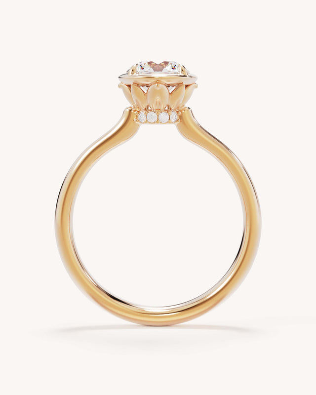 18k Solid Gold Hidden Lotus  Engagement Ring - Round