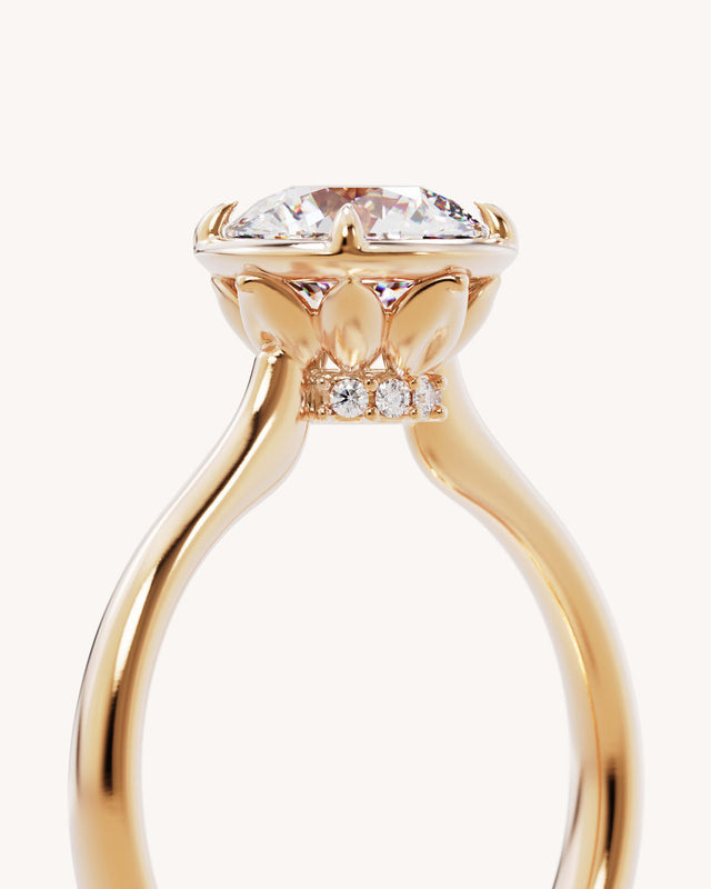 18k Solid Gold Hidden Lotus Engagement Ring - Round 1.5ct