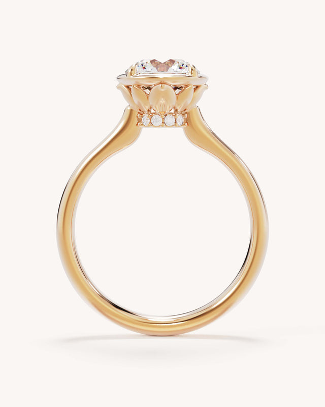 18k Solid Gold Hidden Lotus Engagement Ring - Round 1.5ct