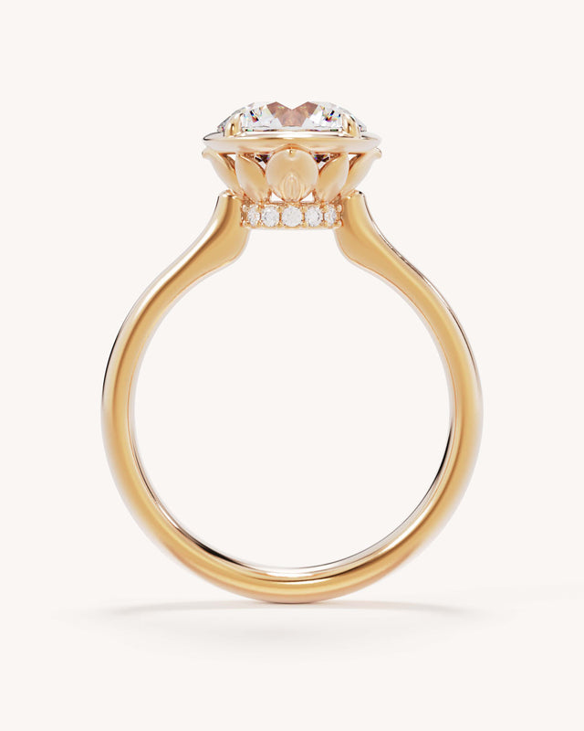 18k Solid Gold Hidden Lotus Engagement Ring - Round 2ct