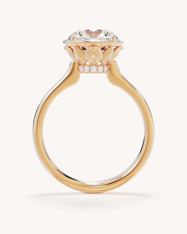 18k Solid Gold Hidden Lotus Engagement Ring - Round 2.5ct