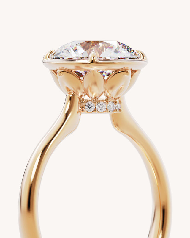 18k Solid Gold Hidden Lotus Engagement Ring - Round 3ct