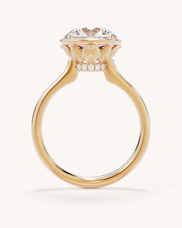 18k Solid Gold Hidden Lotus Engagement Ring - Round 3ct