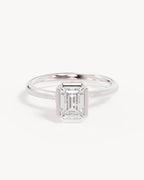 18k Solid White Gold Hidden Lotus Engagement Ring - Emerald