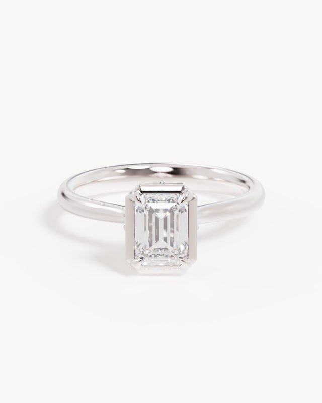 18k Solid White Gold Hidden Lotus Engagement Ring - Emerald