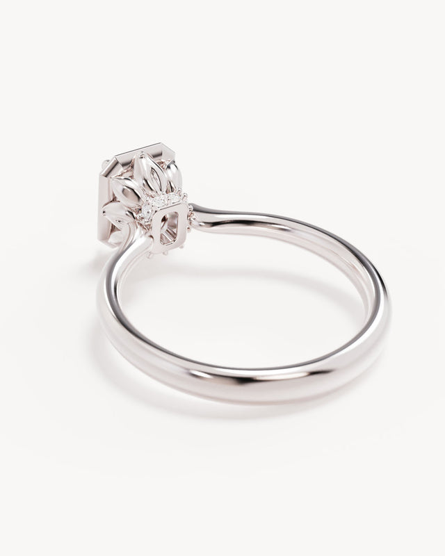 18k Solid White Gold Hidden Lotus Engagement Ring - Emerald