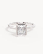 18k Solid White Gold Hidden Lotus Engagement Ring - Emerald 1.5ct