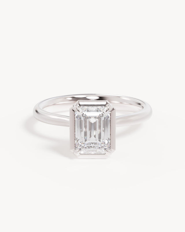 18k Solid White Gold Hidden Lotus Engagement Ring - Emerald 1.5ct