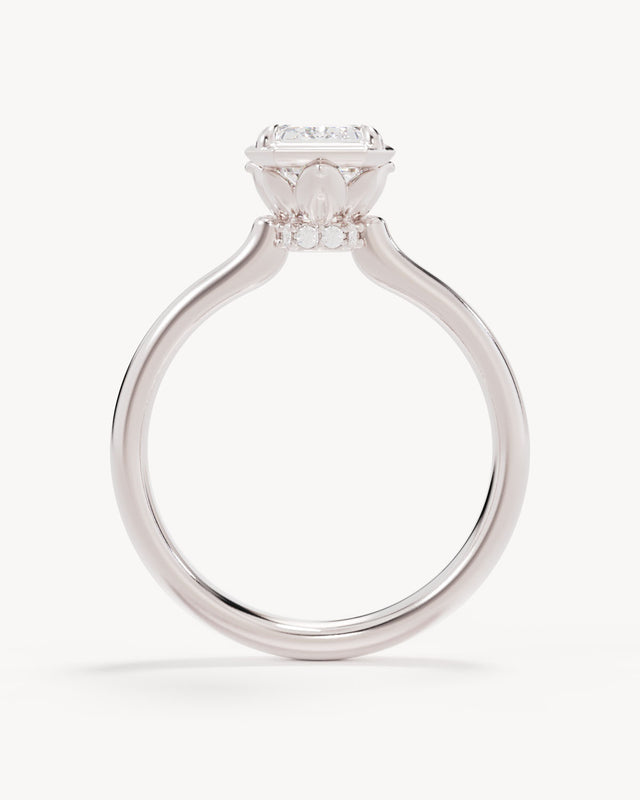18k Solid White Gold Hidden Lotus Engagement Ring - Emerald 1.5ct