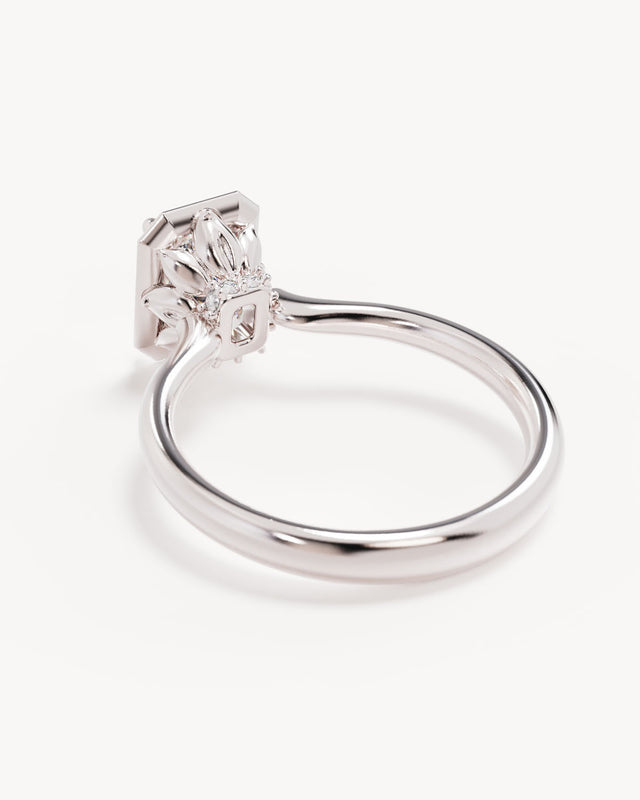 18k Solid White Gold Hidden Lotus Engagement Ring - Emerald 1.5ct