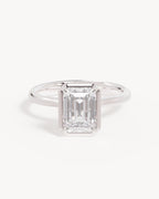 18k Solid White Gold Hidden Lotus Engagement Ring - Emerald 2ct