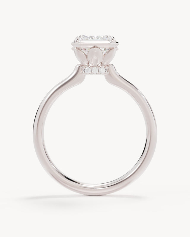 18k Solid White Gold Hidden Lotus Engagement Ring - Emerald 2ct
