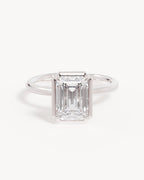 18k Solid White Gold Hidden Lotus Engagement Ring - Emerald 2.5ct