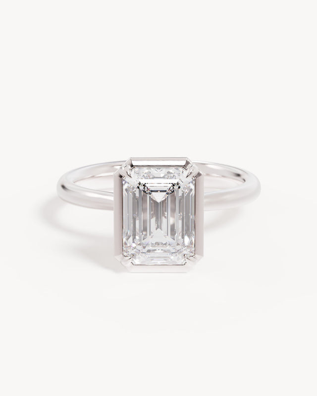 18k Solid White Gold Hidden Lotus Engagement Ring - Emerald 2.5ct