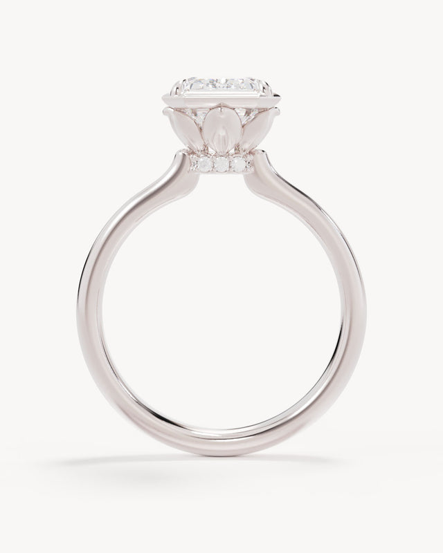 18k Solid White Gold Hidden Lotus Engagement Ring - Emerald 2.5ct