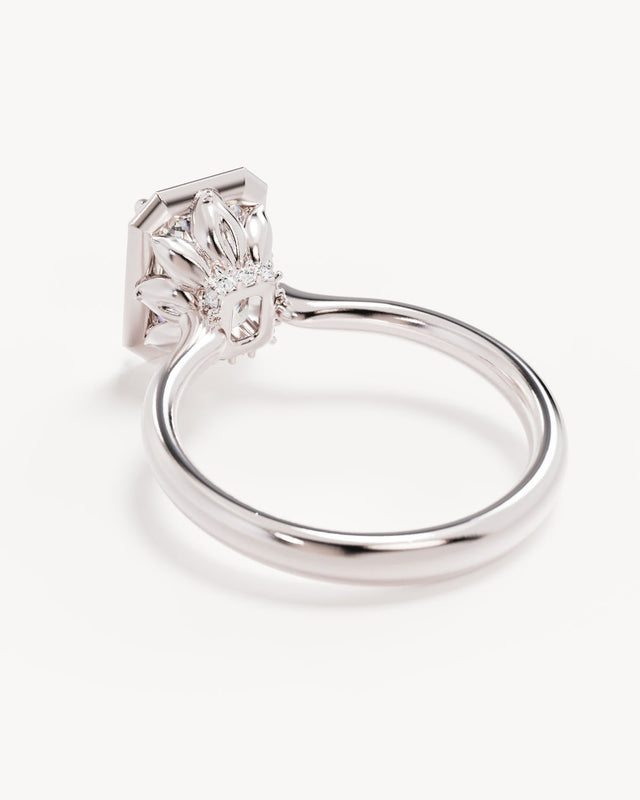 18k Solid White Gold Hidden Lotus Engagement Ring - Emerald 2.5ct