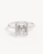 18k Solid White Gold Hidden Lotus Engagement Ring - Emerald 3ct