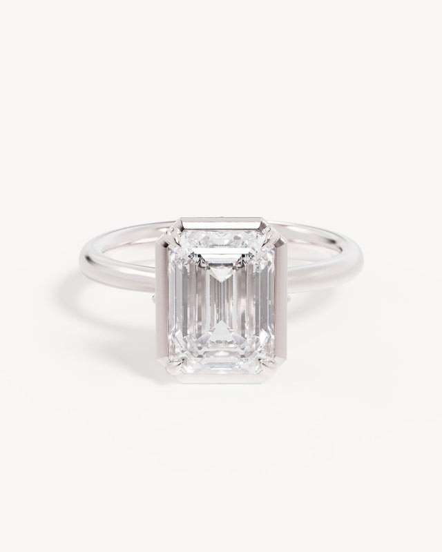 18k Solid White Gold Hidden Lotus Engagement Ring - Emerald 3ct