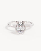 18k Solid White Gold Hidden Lotus Engagement Ring - Oval
