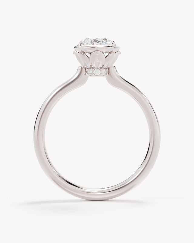 18k Solid White Gold Hidden Lotus Engagement Ring - Oval