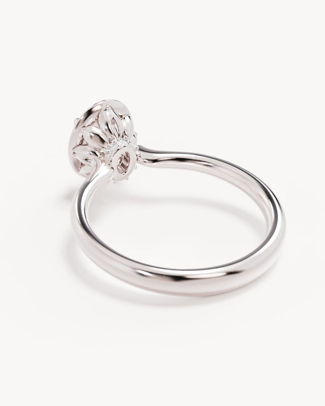 18k Solid White Gold Hidden Lotus Engagement Ring - Oval